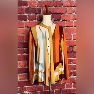 3/$30 Impulsive Striped Button Down Flowy Blouse High Low Tiered Peplum hem 1X